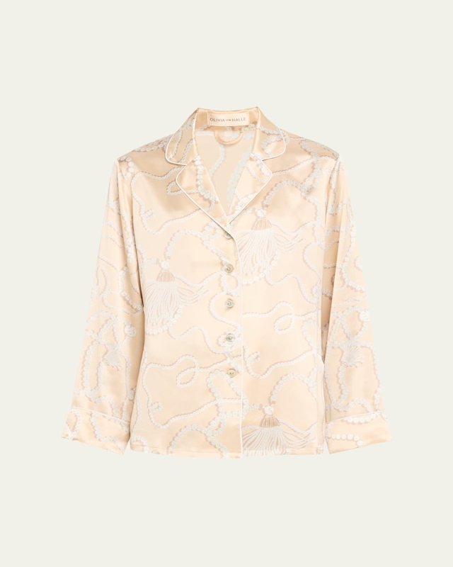 Lila Pearl-Print Silk Satin Pajama Set